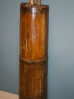 Wooden vintage butter churn Kadhi with butter paddle used