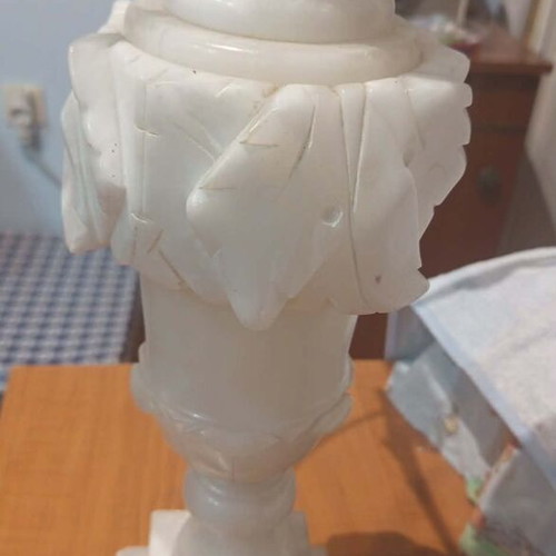 Vintage table lamps set of two, alabaster, brass and crystal