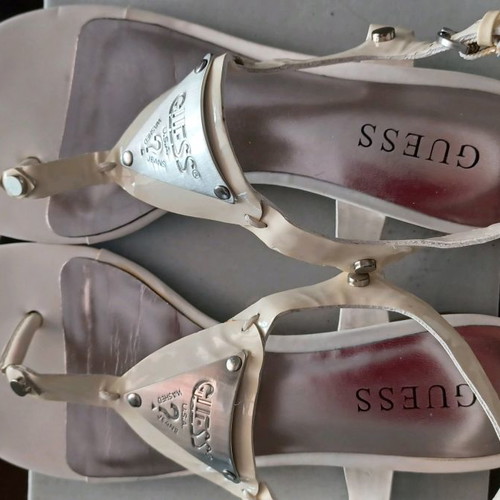 Guess sandals 37 white like new with silver buckle