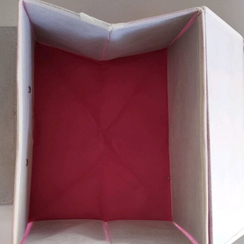 Set of 2 New Fabric Storage Boxes Fuchsia Polka Dot with Bow and Lace 25x15x19