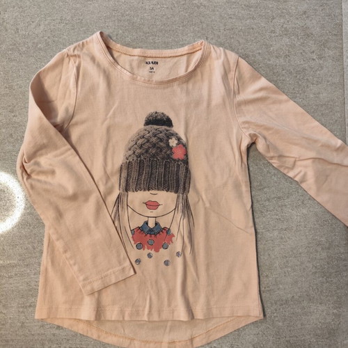 Kiabi long-sleeve blouse like new, beige and pink, size 110 cm, age 4-5
