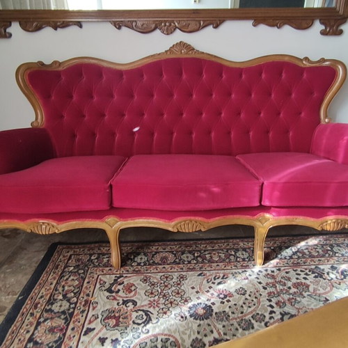 Vintage living room set with velvet sofa, armchairs and chairs like new