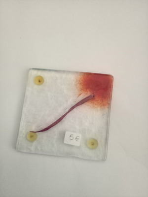 Murano Handmade Blown Glass Coaster 8x8 cm Transparent with Design