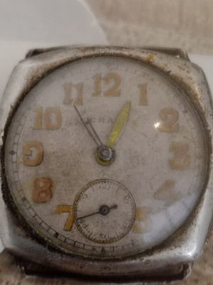 Vintage Art Deco Wristwatch 1920s-1930s used, cushion case, silver metal