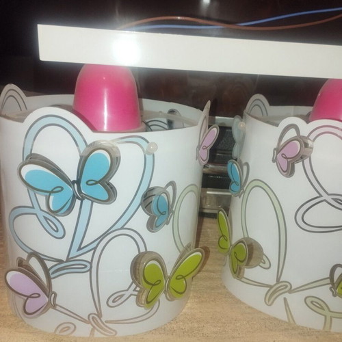 Children's lighting set used, ceiling and table lamps with butterfly design