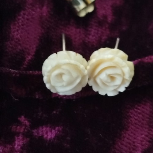Vintage earrings from Africa carved bone with gold clasp, like new