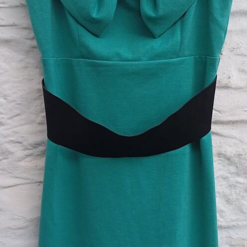 BSB mini elegant dress in petrol green with black belt and straps