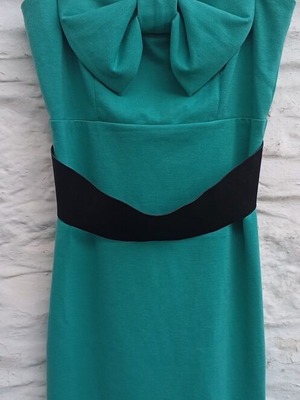 BSB mini elegant dress in petrol green with black belt and straps