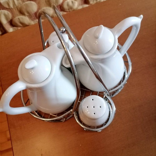 Vintage vinegar oil salt pepper set new no labels