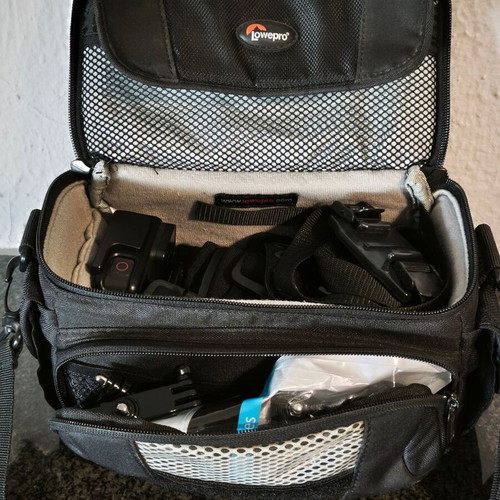 GoPro HERO 7 Black used with extra battery, dual charger, Lowepro case and accessories