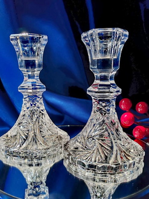 Vintage crystal candlesticks set of 2, lead crystal Bohemia, new