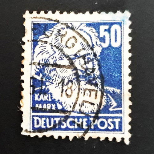 Γερμανικό γραμματόσημο DDR 1953, 50 pf, Karl Marx σκούρο ουλτραμαρίνι σαν καινούργιο