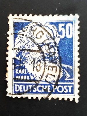 Γερμανικό γραμματόσημο DDR 1953, 50 pf, Karl Marx σκούρο ουλτραμαρίνι σαν καινούργιο