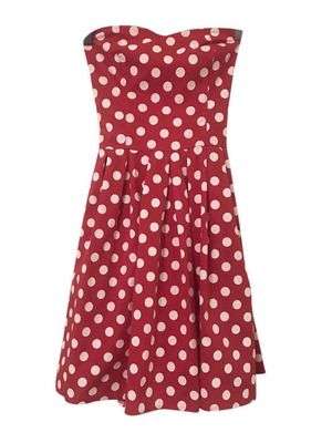 Φόρεμα True Love pin up χωρίς τιράντες με πουά μεταχειρισμένο, κόκκινο