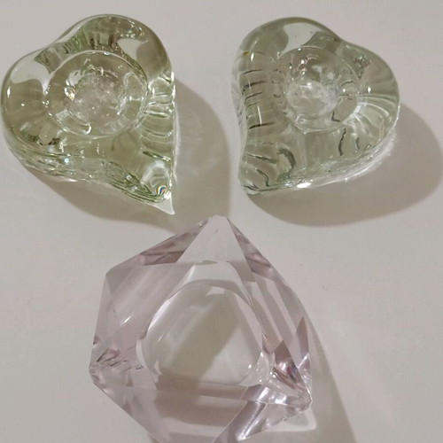 Crystal candlesticks used, set of 3 pieces Costa Boda and Geometria