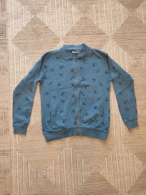 Sfera jacket with zipper for boys 9-10 years blue-grey skull print like new