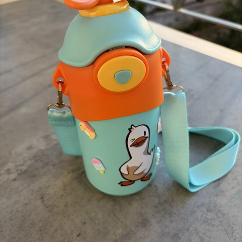 Kids Water Bottle with Straw and Shoulder Strap new