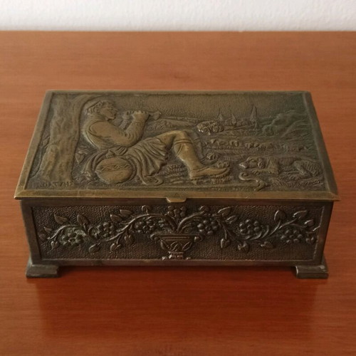 Antique bronze handmade box used, numbered artwork