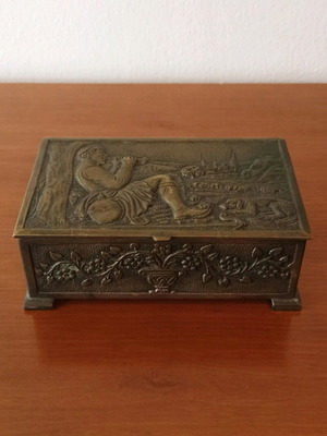 Antique bronze handmade box used, numbered artwork