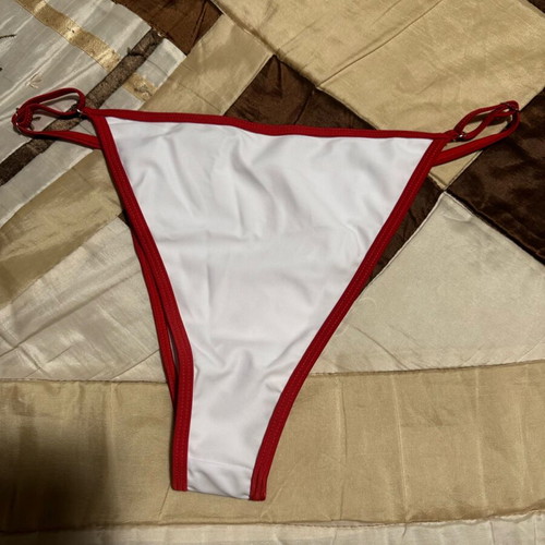 Swimsuit new with playful design, size Large, white and red