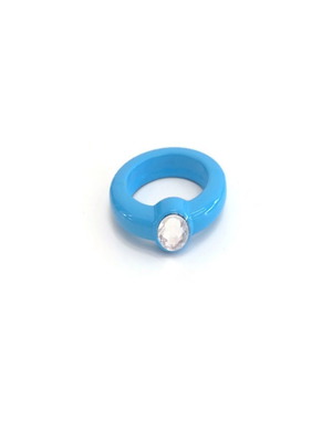 Acrylic ring new, blue with rhinestones, size 56