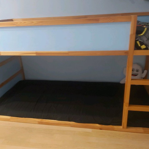 Low bed used that converts to high bunk with 2 mattresses