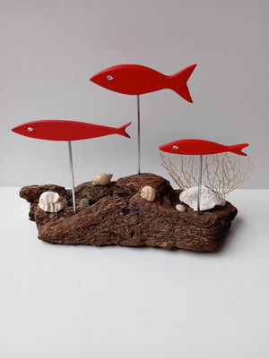 Handmade sea-themed driftwood decoration with LED lighting