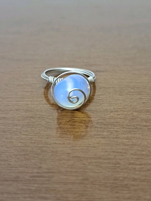 Opalite Ring with Silver Wire Handmade, Like New