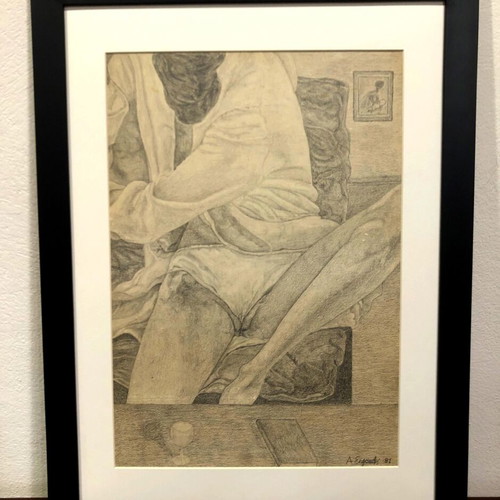 Authentic pencil and charcoal artwork 1981 like new