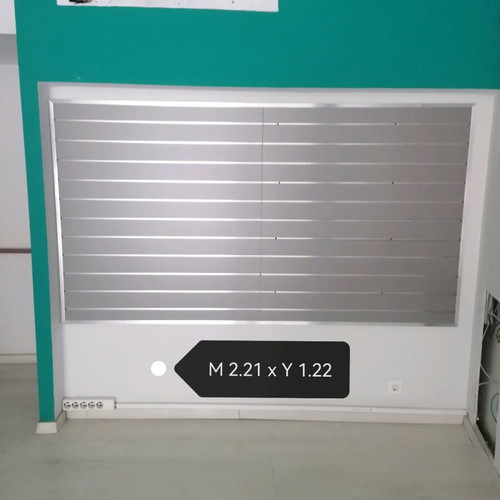 Slat panel store equipment used, silver MDF with hooks