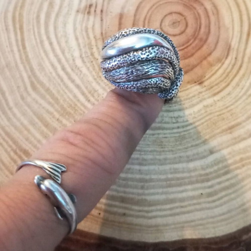 Silver 925 ring bombé hammered handmade, like new No. 54