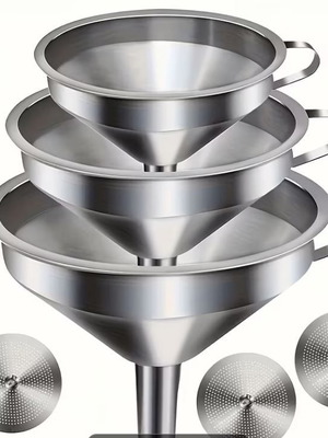 Set of 3 Stainless Steel Funnels with Filters