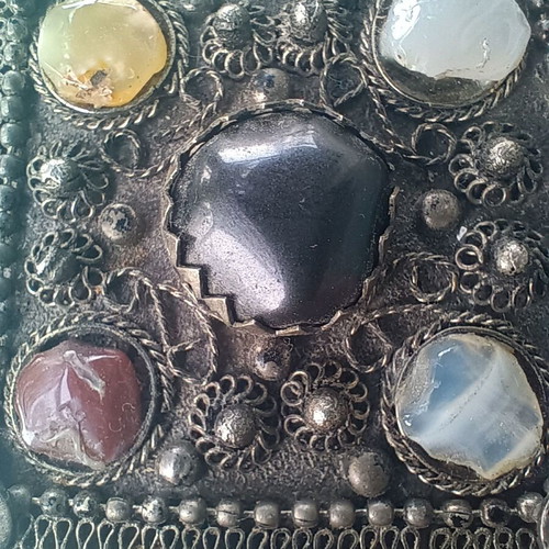 Vintage ethnic pendant with natural stones used, 5 x 6 cm