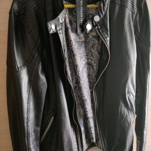 Jacket black eco leather y two jeans, like new, size S