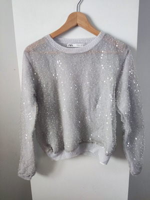 Zara knitted blouse with sequins like new, light gray, size M