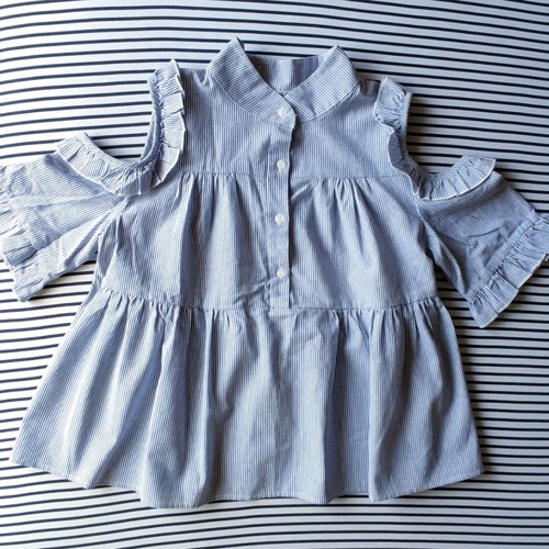 Blue Vanilla blouse shirt with open shoulders and ruffles, new, size S