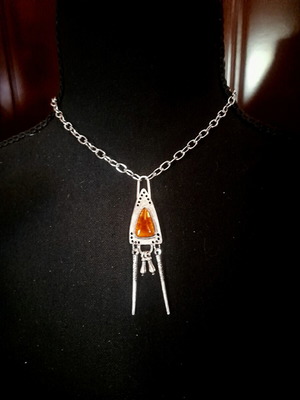 Boho short necklace with amber stainless steel new