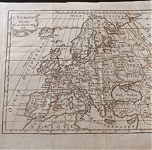 1759 Χάρτης της Ευρώπης  με την Ελλάδα χαλκογραφια 22x20cm