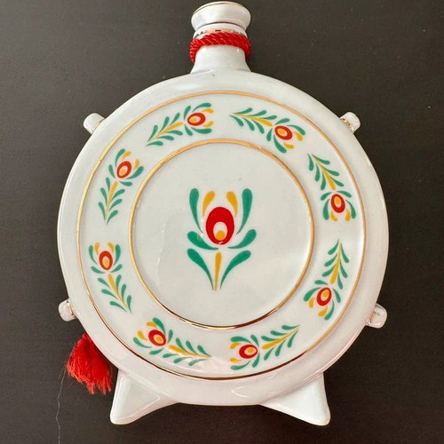 Traditional Hungarian Hollohaza flask used like new, porcelain