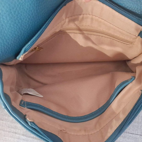 Leather crossbody bag new, petrol color with fabric strap