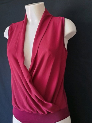 Burgundy evening bodysuit L like new, shirt style with deep neckline