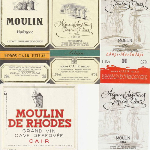 Vintage 6 Cair Rhodes wine labels 1980-1990 for collection and decoration