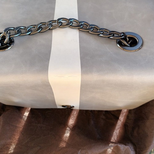 Clutch bag new, white and grey, 34x21 cm with chain