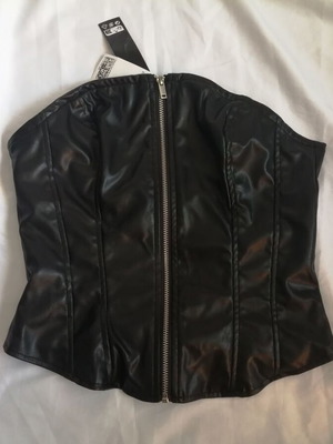 H&M Leather Corset Top with Front Zipper Size XS New