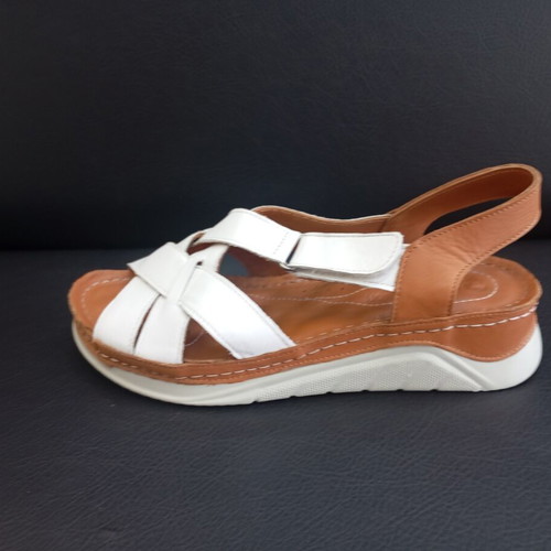 Leather platform sandals white and tan, new