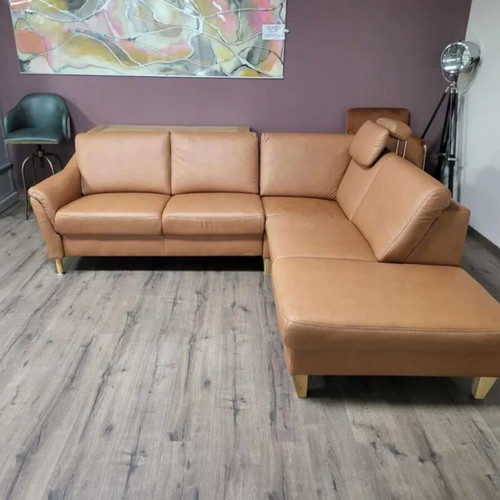 Light Brown Leather Corner Sofa Viola new with storage function