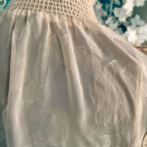 Iridescent floral semi-transparent blouse beige new, size M