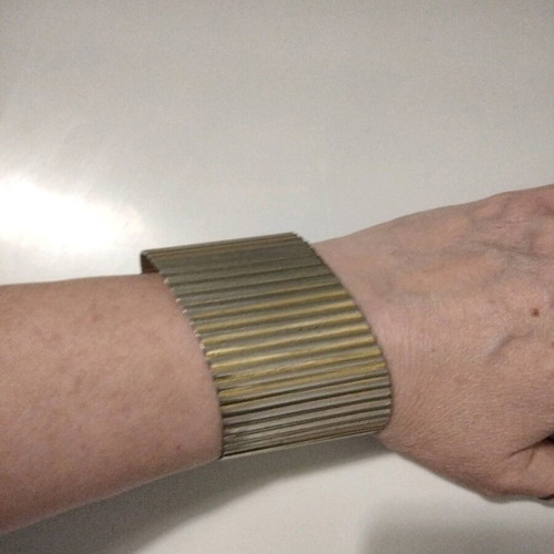 Handmade Statement Pleated Two-Tone Silver-Gold Cuff Bracelet Like New