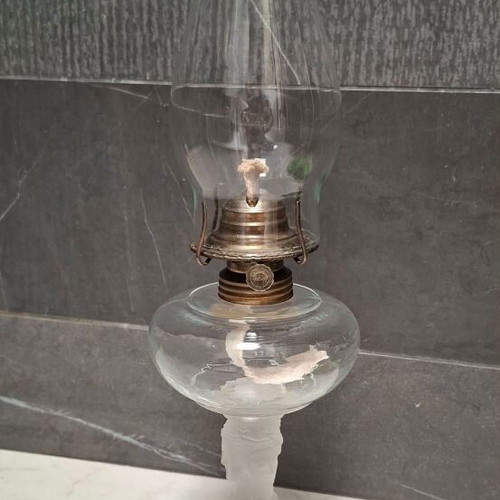 Antique Satin Glass Duncan Three Face Oil Lamp used, c. 1878