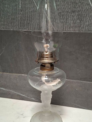 Antique Satin Glass Duncan Three Face Oil Lamp used, c. 1878
